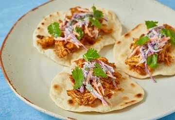 Mini Tacos with Spicy Pulled Chicken & Indian Slaw 